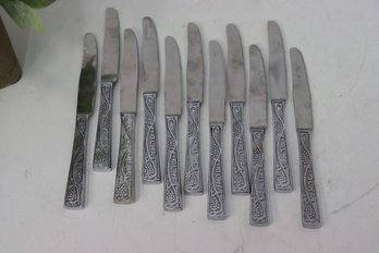 Group Lot Of Vintage Stainless Steel Knives - Engraved Hebrew Characters