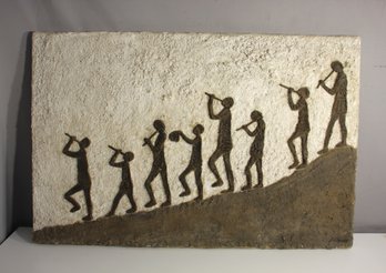 'The Pipers' - Textured Bas-Relief Sculpture By  Barbara Moscow