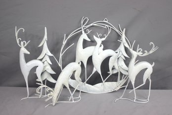 Group Lot Of 3 Elegant Metal And Wire Glitter White Winter Deer Figurines