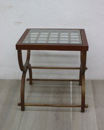 Vintage Modern Design Metal Lattice & Glass Top End Table