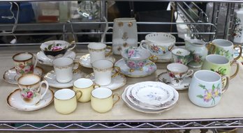 Shelf Lot Of Vintage Porcelain And Fine China Cups And Saucers