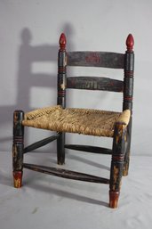 Vintage Hand-Painted Child's Chair With Ladderback And Rush Seat