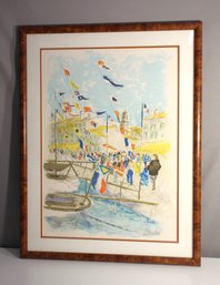 'La Fte Au Port' - Vivid Nautical Lithograph By Urbain Huchet