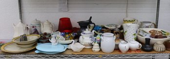 Shelf Lot Of Mixed Table Ware, Dinner Ware, And Table Top Decorative Items