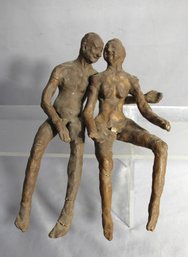 Vintage  Sculpture - Seated Couple In Abstract Form