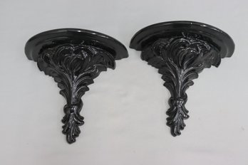 Pair Of Vintage Ornate Gesso Wall Sconce Half-Moon Shelves