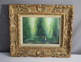 'Forest Reverie' - Impressionist  Enamel On Copper  In Ornate Gold Frame