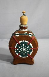 Vintage Hungarian Hungary Horse Fur Leather Wood Decorative Canteen