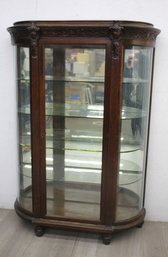 Antique Round Oak China Cabinet With Glass Shelves