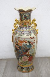 'Stunning 3-Foot Tall Porcelain Asian Floor Vase With Peacock Design'