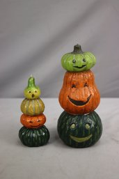 2 Holiday Pumpkin Glowing Gourds Wax Sculptures With Wicks