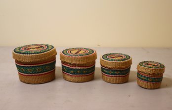 Set Of Four (4) Wicker Nesting Baskets