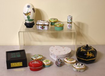 Group Lot Of Trinket Boxes And A Painted Egg