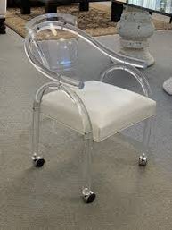 MCM LUCITE & VINYL CURVED ARMCHAIR ON CASTERS