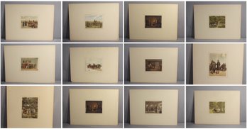 Group Lot Of 12 Vintage 19th Century Russian Reproduction Color Lithos In Wide Folio Matting