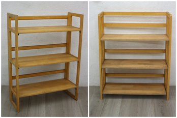 Two '70s Workbench Style Wooden Three Shelf Folding Bookcases - One Is  Folding Style