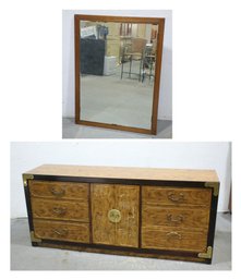 Vintage Chinoiserie Burl Wood Dresser With Mirror