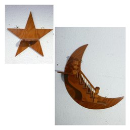 Two Wooden Staircase Moon And Platform Star Wall Decorations