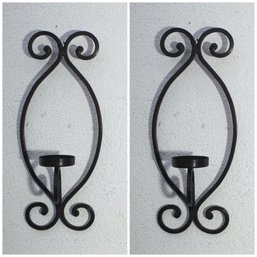 Two Wrought Iron Curly Scroll Pillar/votive Candle Sconces