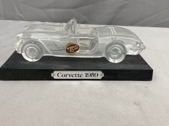 1959 Corvette Convertible Glass Miniature On Wood Stand