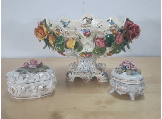 Group Lot Of 1 Center Piece And 2 Floral Boxes