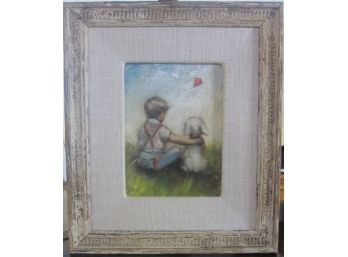 Artwork Of A Boy And A Dog With A Kite