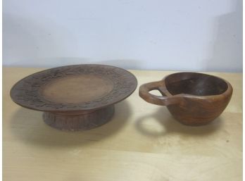 Wooden  Cake Plate And Wooden Cup