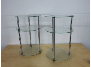 Two Round Glass Stands