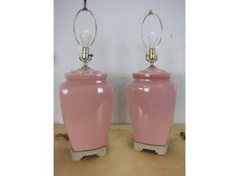 Pair Of Pink Lamps With Oriental Base