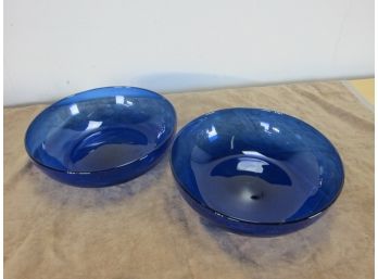 Two Blue Hand Blown Bowls