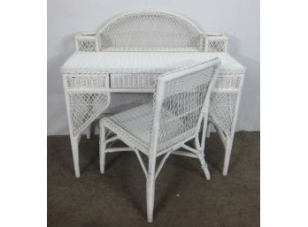 White Paint Wicker Desk & Chair