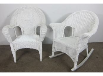 2 Compatible  White Wicker Chairs