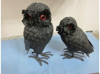 2 Black Painted Owls