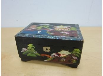 Black Lacquered Oriental Jewelry Box/ Music Box