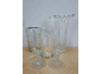 Assorted Lot Of Vases And Candle Holder