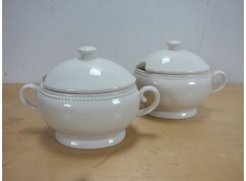 2  White  Oval Soup Tureens With Lids