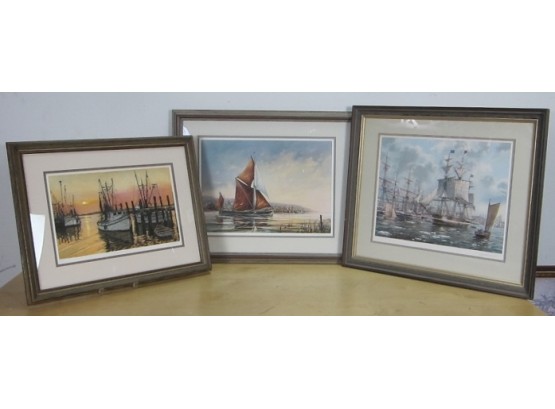 3 Signed  Prints Of Boats