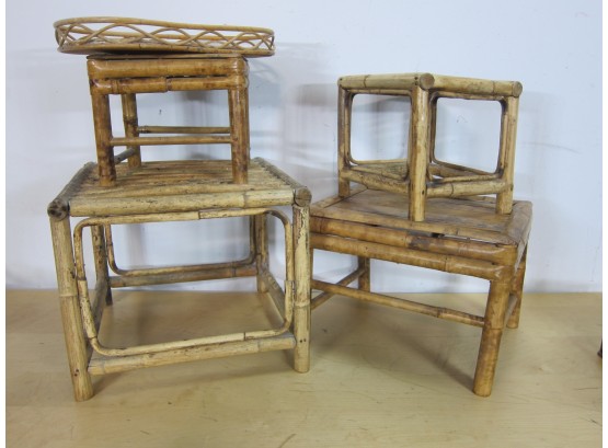 Group Lot Of Wicker An Bamboo Foot Stools