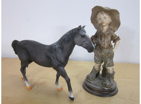 2 Figurine Boy And A Horse