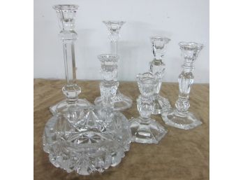 Group Lot Of Candlesticks And Ashtray