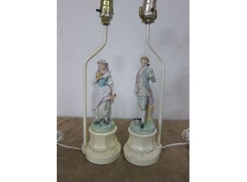 Pair Of Bisque  Figures Lamp