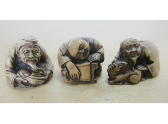 3 Small Carved Oriental Figures