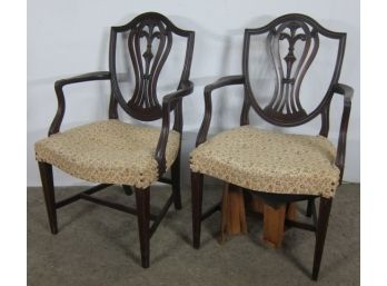 Pair Of Antique  Mahogany Carved Shield Back Arm Chairs