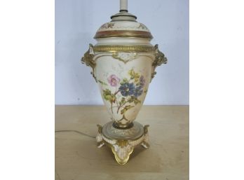 Antique French Hand Painted & Gilt Porcelain Lamp