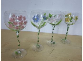 4 Hand-Painted Wine Glasses