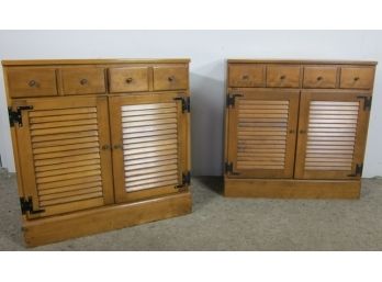 Pair Of  Traditional Ethan Allen Nutmeg Maple Shutter Door Cabinet