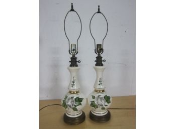 Pair Vintage 1930's Porcelain Hand Painted Lamps