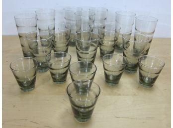Set Of  VINTAGE LIBBEY Rippled Olive Green Tumblers Drinking Glasses