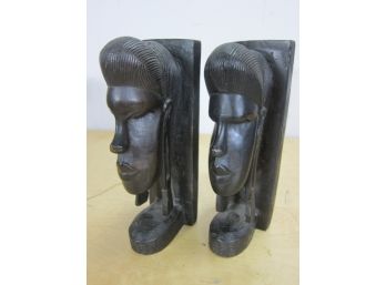 Pair Of Wooden Craved  Bookends