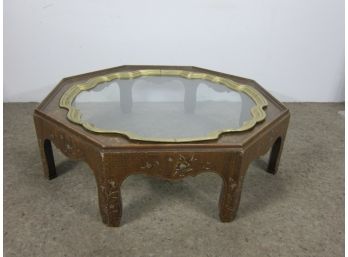 Baker Collectors Edition Chinoiserie Brass Glass Octagonal Coffee Table